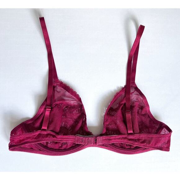 Intimately Free People Bra 36C Floral Lace Triangle Underwire Mesh Sheer Red - Picture 8 of 10